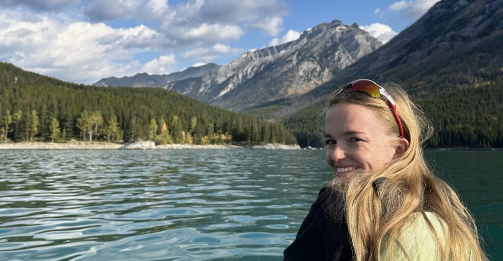 A picture of the author, Liv, in a Canoe in Banff